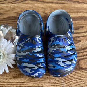 NAUTICA Boys Blue Camo Waterproof Strap Croc Shoes Sz 12 Adjustable Fast Ship
